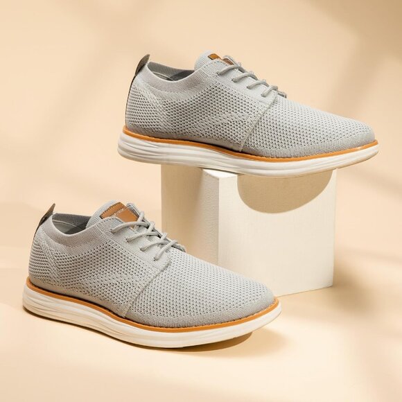⚡Men Grey Knit Flex Breeze Mesh Oxfords Lace-Up Lightweight Walking Sneaker - Picture 10 of 10